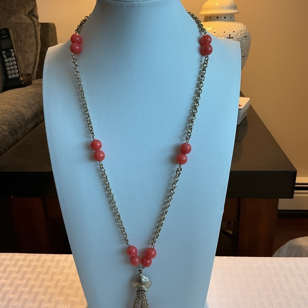 Salmon Resin Gold Tone Pendant Necklace